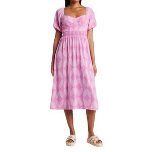 Collective Concepts Summer Dress Women’s XL Smocked Waist Midi Print Pink Purple